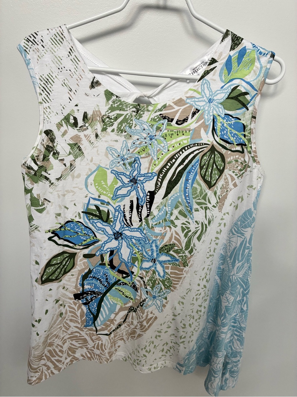 Northern Reflections White Tank with Blue & Green Floral Print